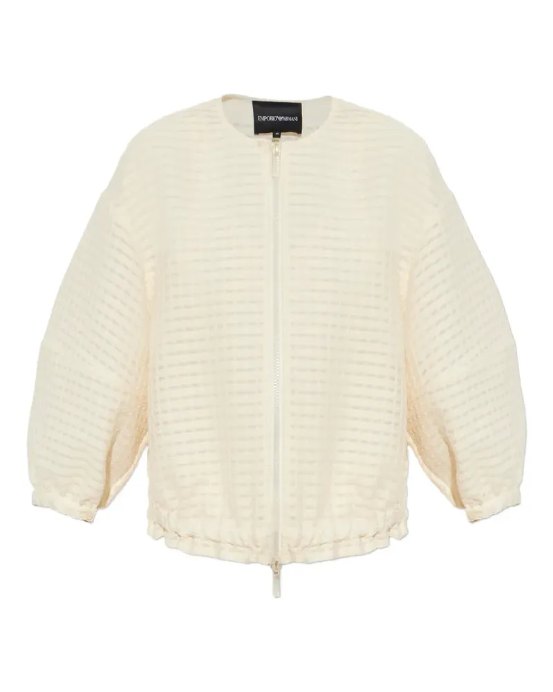 Emporio Armani check-pattern puffed-sleeve jacket - Nude Nude