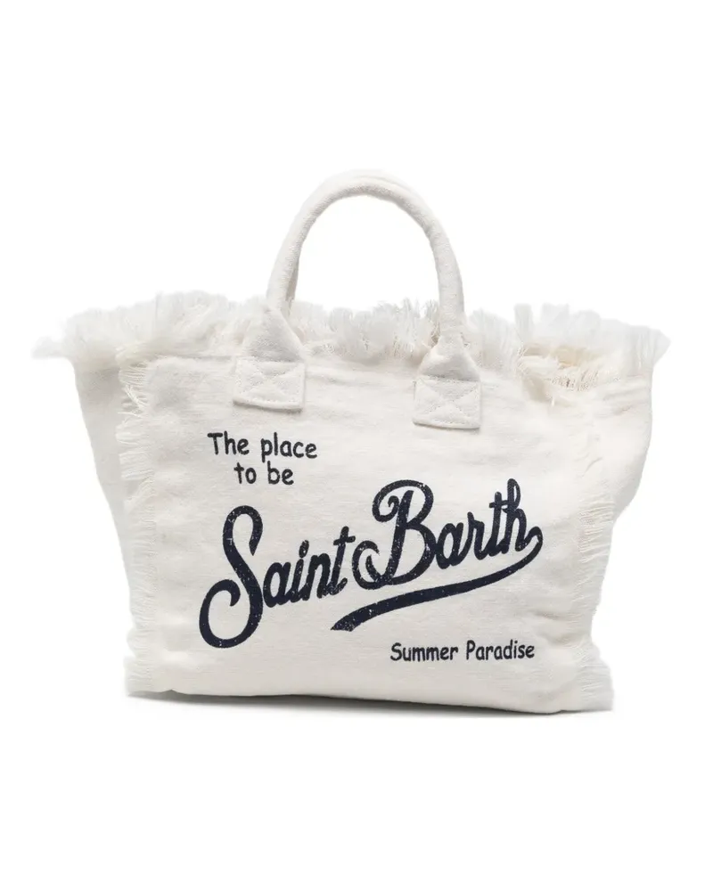 MC2 Saint Barth Colette Linen fringed logo-print tote bag - Nude Nude