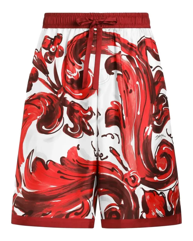 Dolce & Gabbana Vanity Bermudas aus Seidentwill mit Majolica-Print - Rot Rot