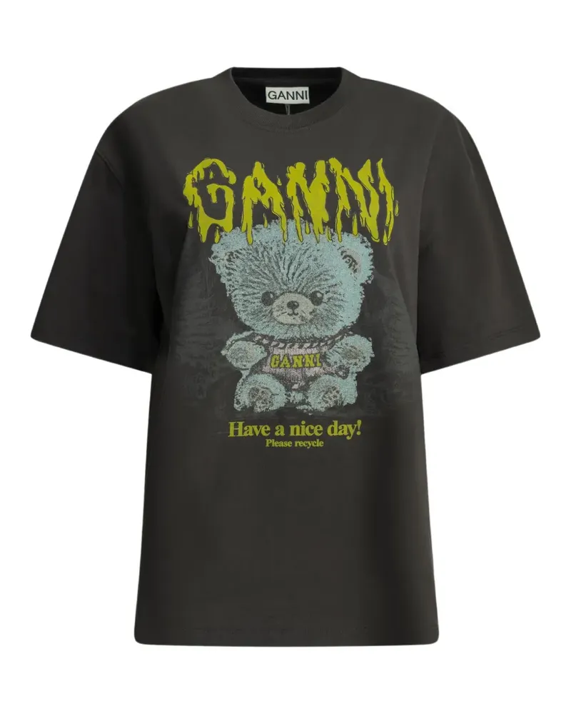Ganni T-Shirt mit Bären-Print - Grau Grau