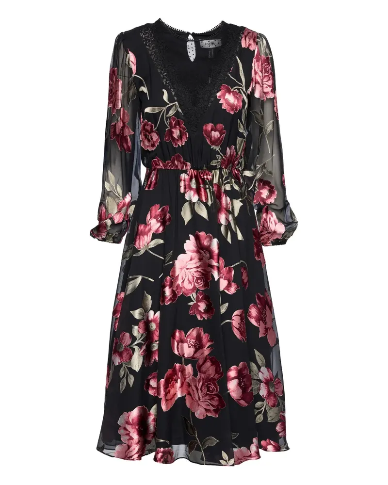 NISSA lace floral midi dress - Schwarz Schwarz