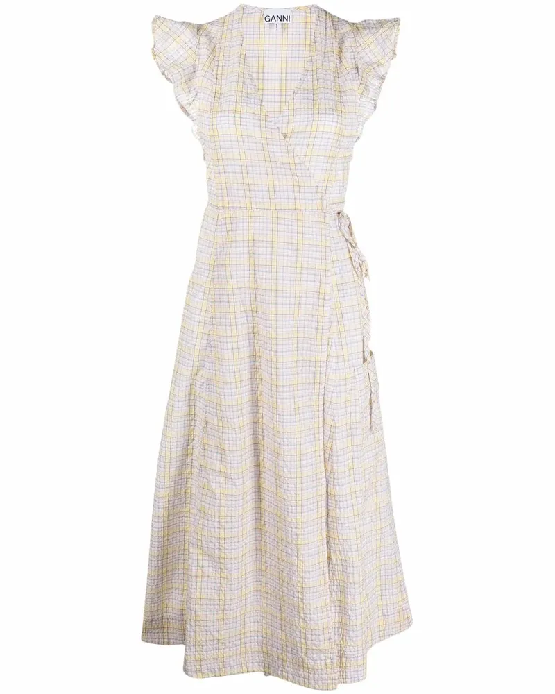 Ganni Kariertes Wickelkleid - Gelb Gelb