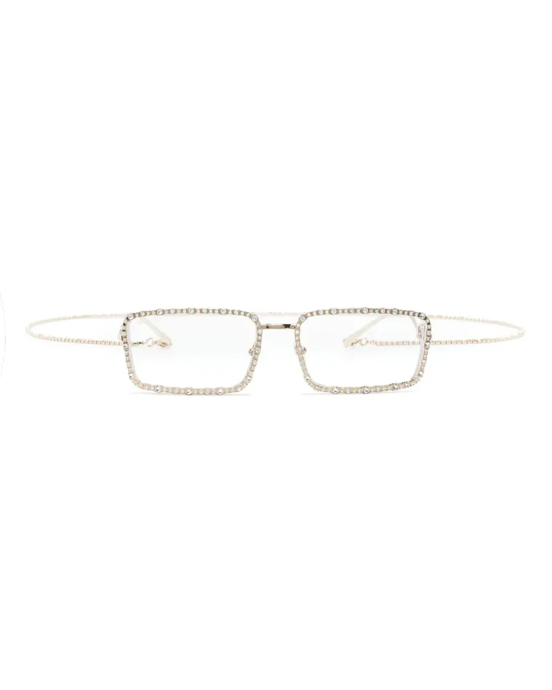 Gucci Eckige Sonnenbrille mit Kristallen - Gold Gold