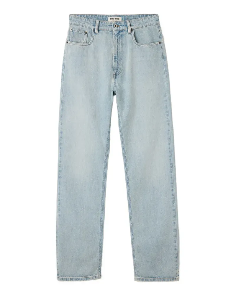 Miu Miu Straight-Leg-Jeans mit Logo-Patch - Blau Blau