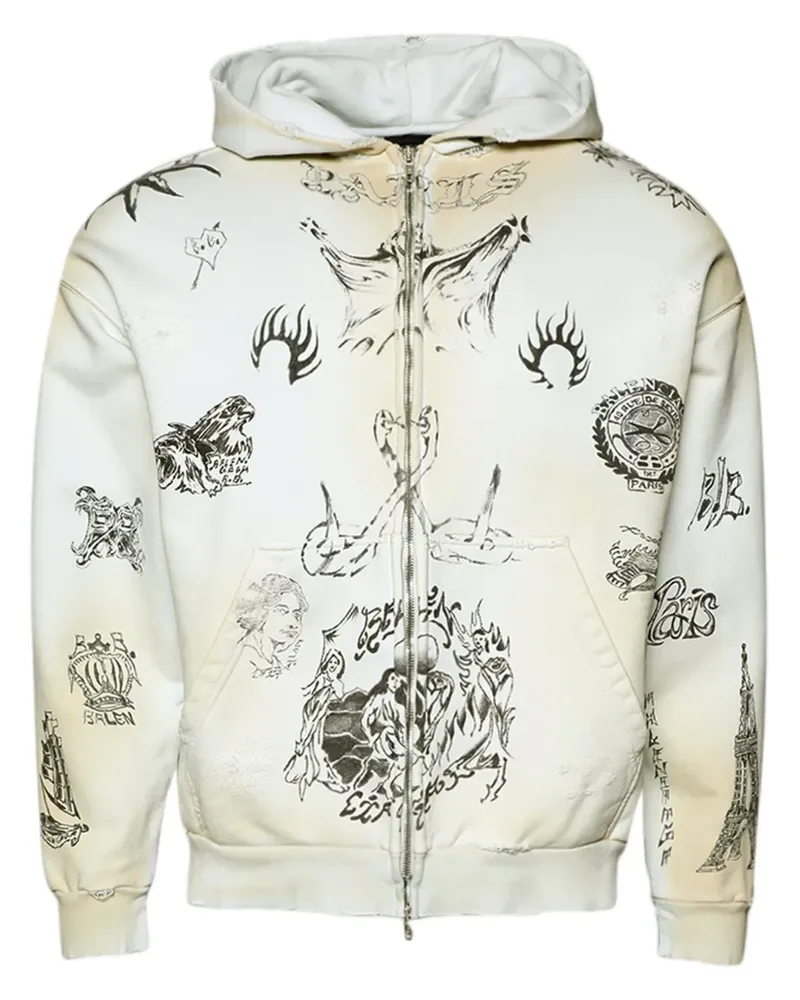 Balenciaga Tat Hoodie mit Reißverschluss - Weiß Weiß
