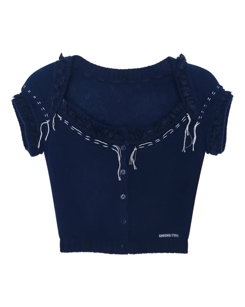 SHUSHU/TONG ruffled-trim contrast-stitch cardigan - Blau Blau