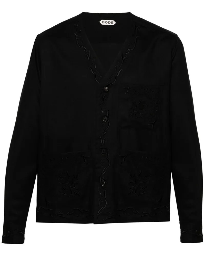 BODE Dumas Twill-Hemdjacke mit Blumenstickerei - Schwarz Schwarz