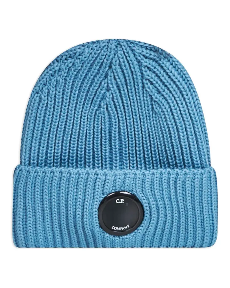 C.P. Company Gerippte Beanie mit Linsen-Detail - Blau Blau