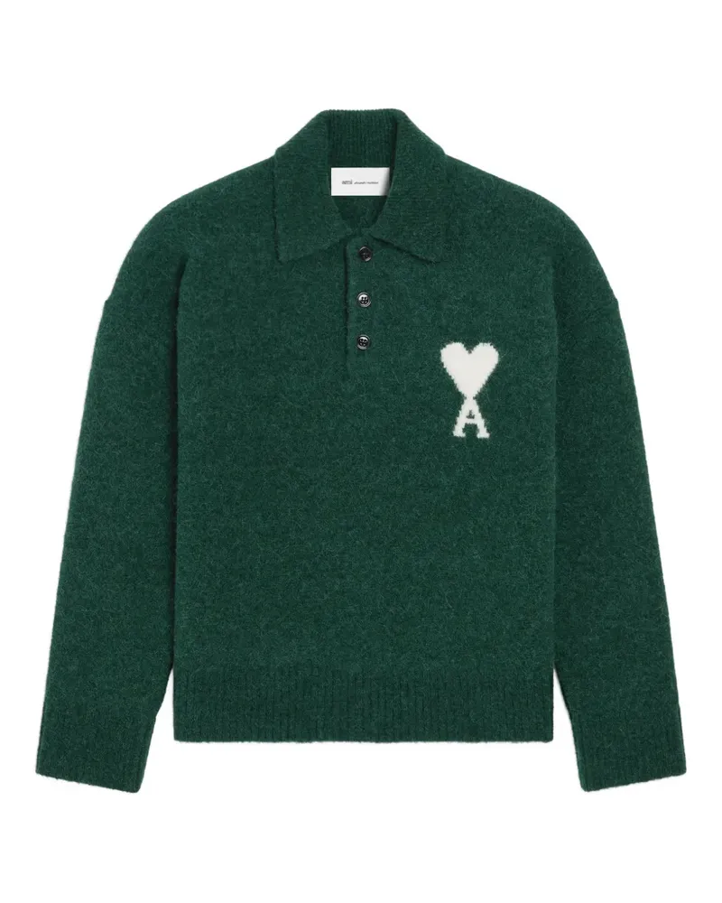 AMI Paris Polopullover aus Alpaka mit Ami de Coeur - Grün Grün