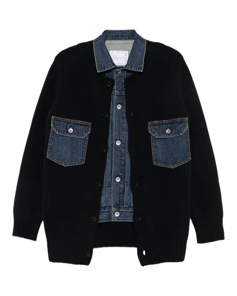 Sacai denim-panelled button-up jacket - Blau Blau