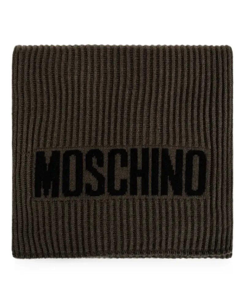 Moschino logo-intarsia ribbed-knit scarf - Grün Grün