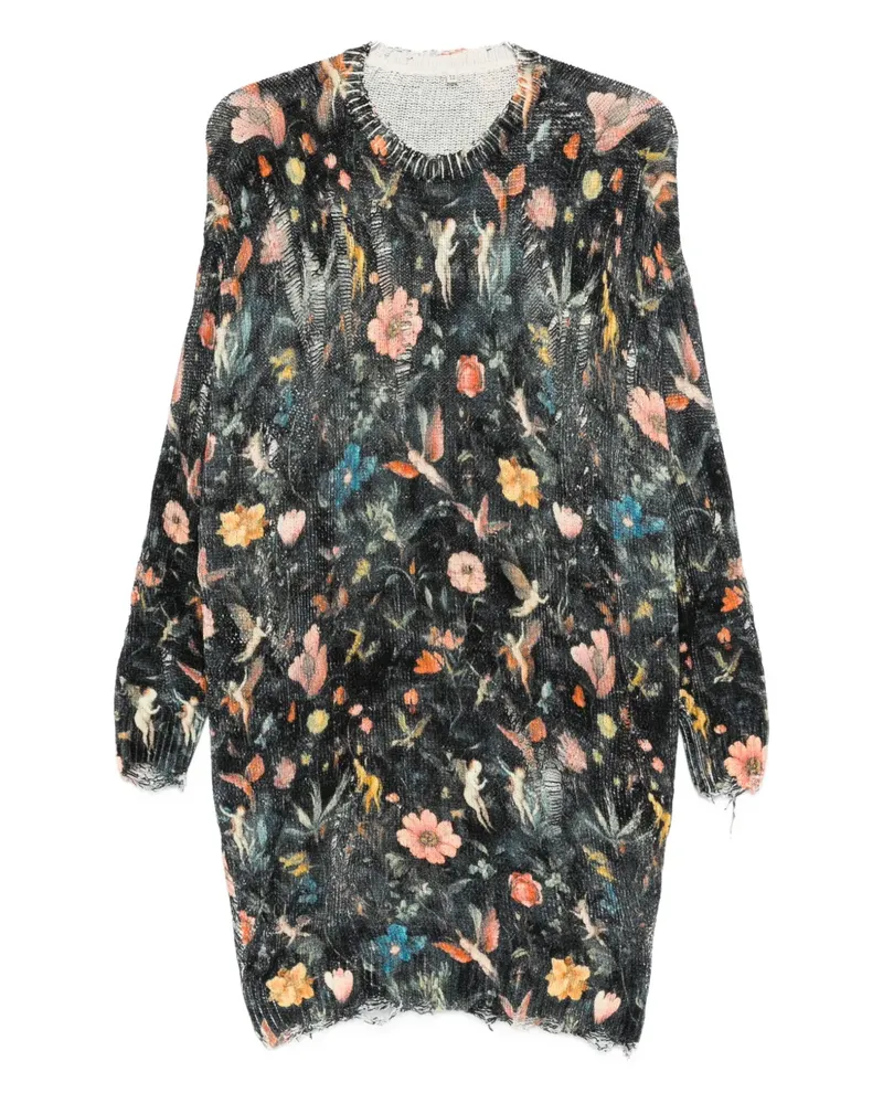 R13 floral frayed mini dress - Schwarz Schwarz