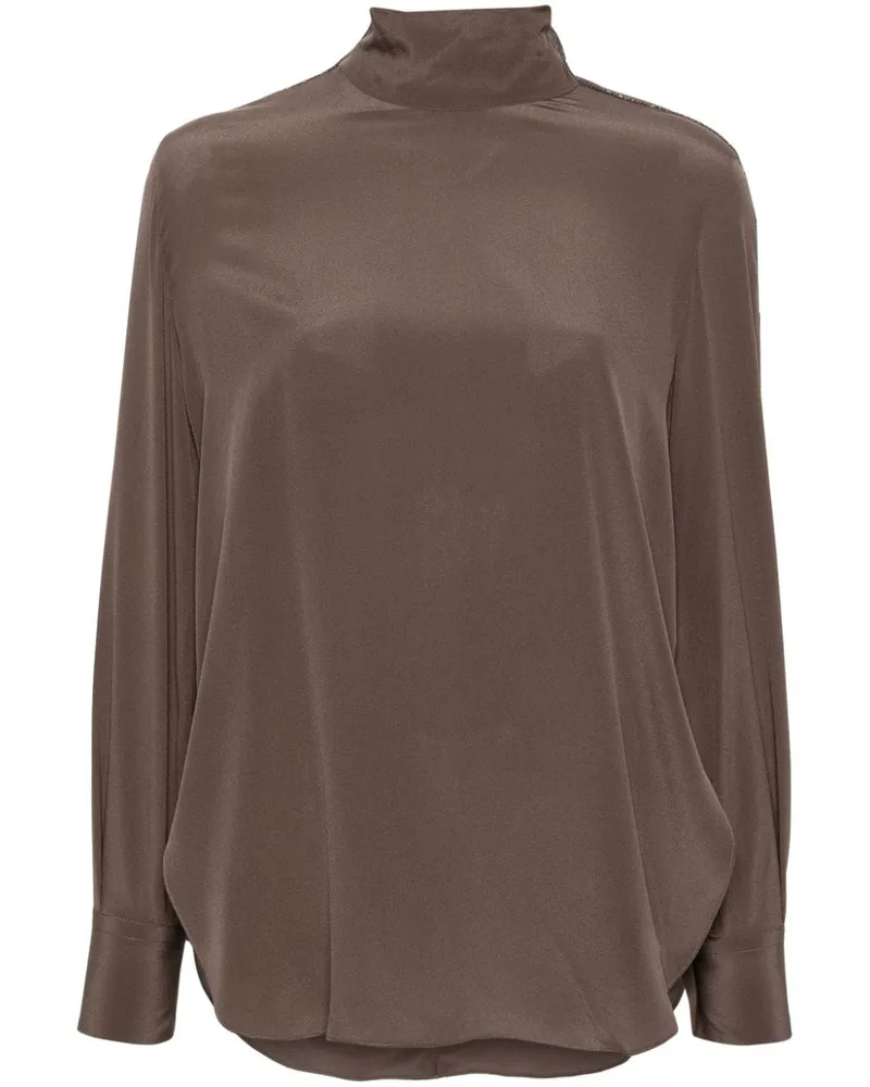 Brunello Cucinelli Seidenbluse mit Stehkragen - Braun Braun