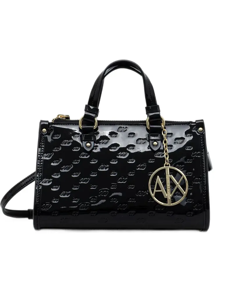 Armani Exchange logo-embossed patent shoulder bag - Schwarz Schwarz