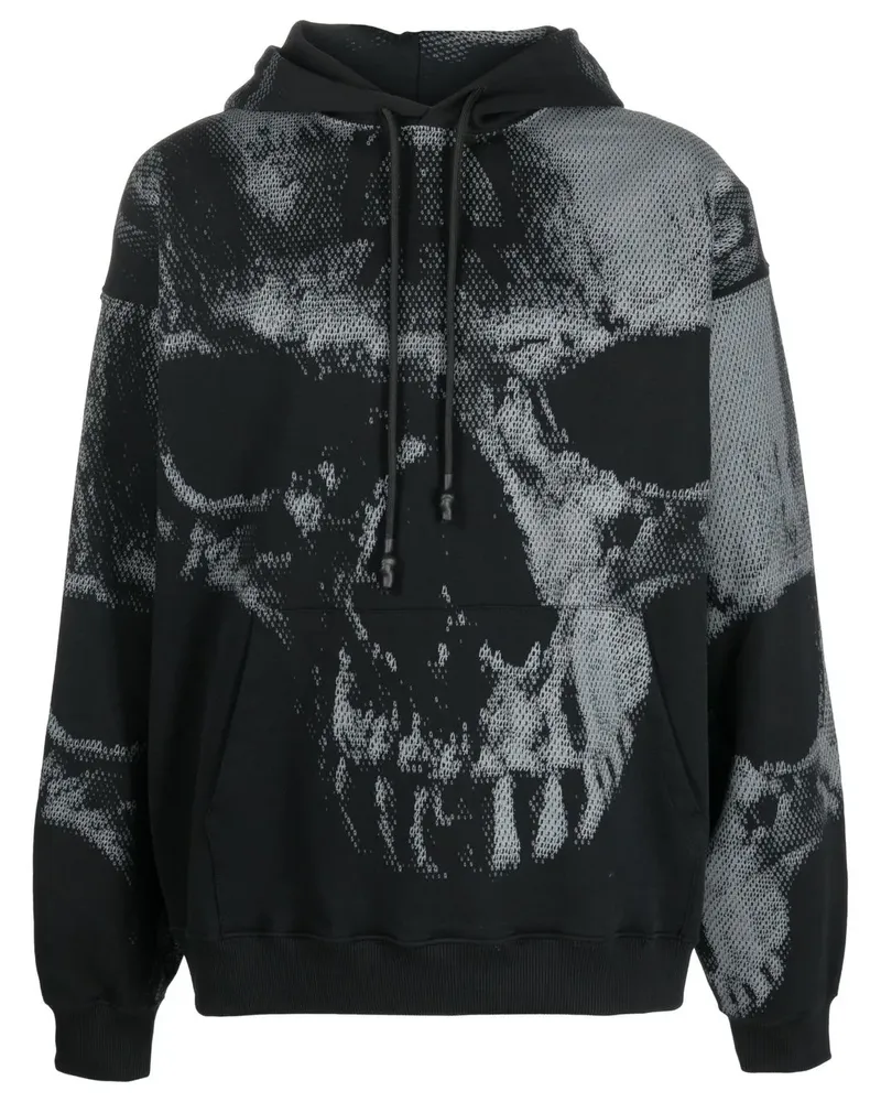 44 LABEL GROUP Hoodie mit Totenkopf-Print - Schwarz Schwarz