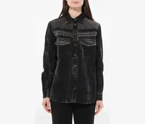 Acid-Wash-Hemd mit Brusttasche - Schwarz