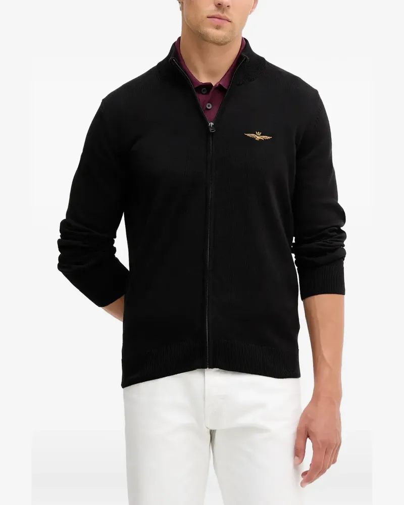 Aeronautica Militare zip-up embroidered cardigan - Schwarz Schwarz