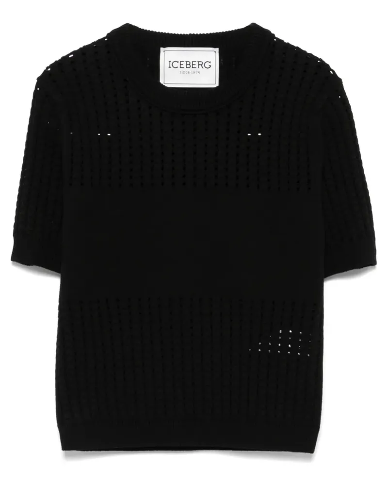 Iceberg T-Shirt aus Waffelstrick - Schwarz Schwarz