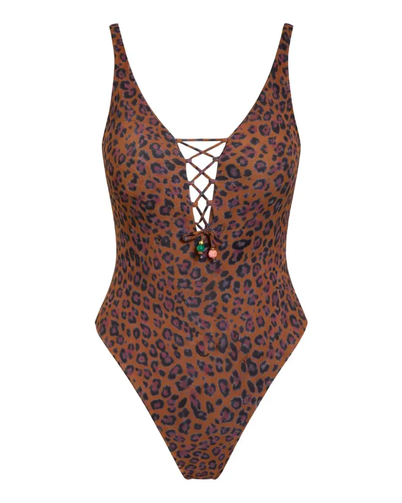 Banana Moon Napali Serenily lace-up animal-print swimsuit - Braun Braun