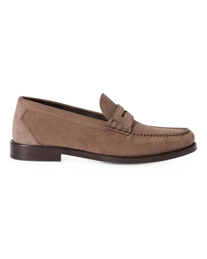 Brunello Cucinelli Penny-Loafer aus Wildleder und gekörntem Kalbsleder - Braun Braun