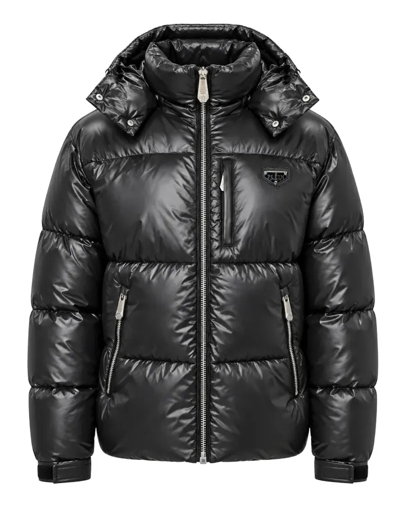 Philipp Plein Wattierte Jacke aus glänzendem Nylon - Schwarz Schwarz