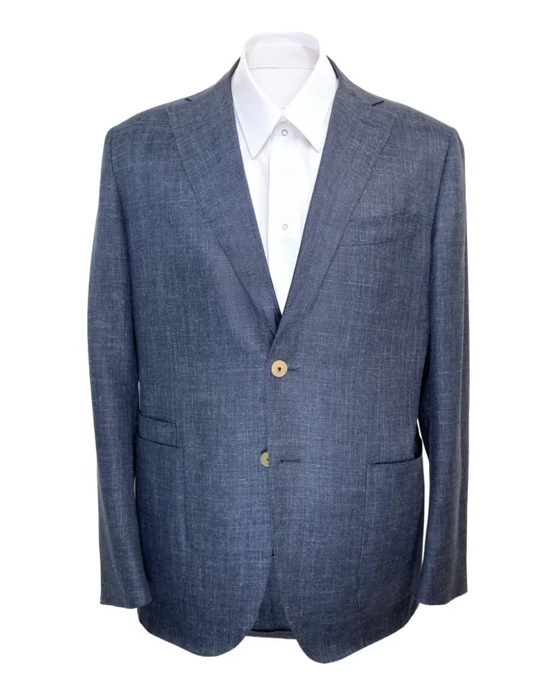 Luciano Barbera notched-lapel linen jacket - Blau Blau