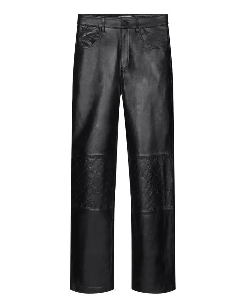 Marine Serre Lederhose mit Monogramm-Prägung - Schwarz Schwarz