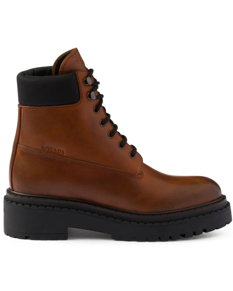 Prada Stiefeletten aus Leder und Re-Nylon - Braun Braun