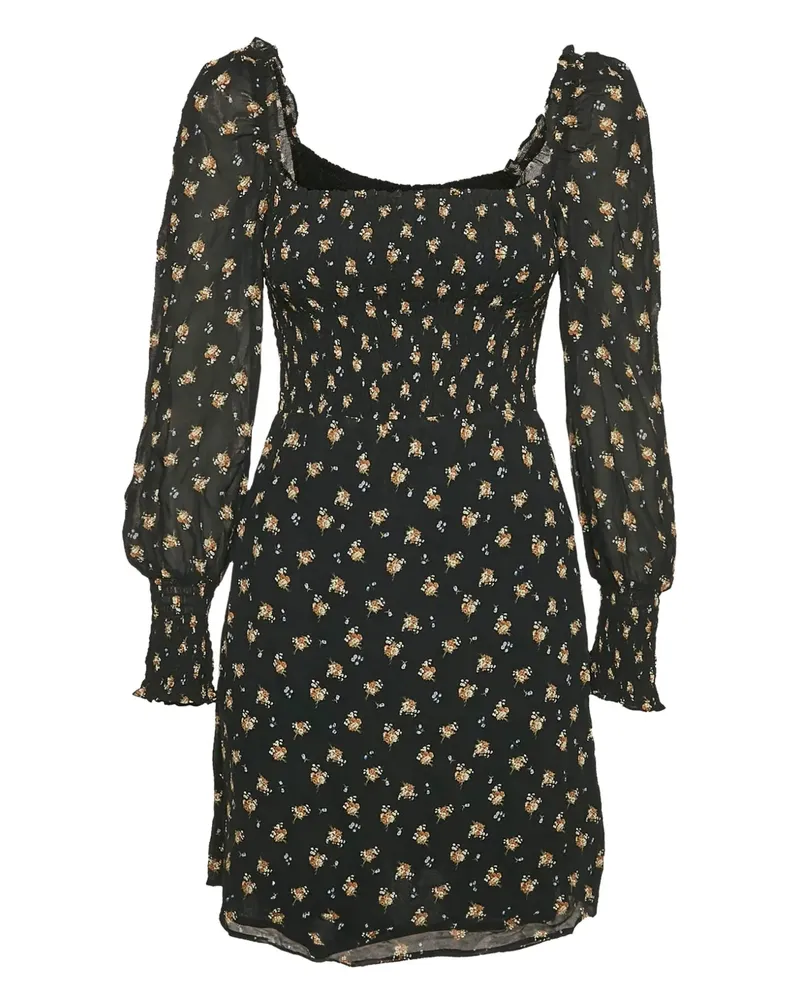 Maje Gesmoktes Kleid mit Blumen - Schwarz Schwarz