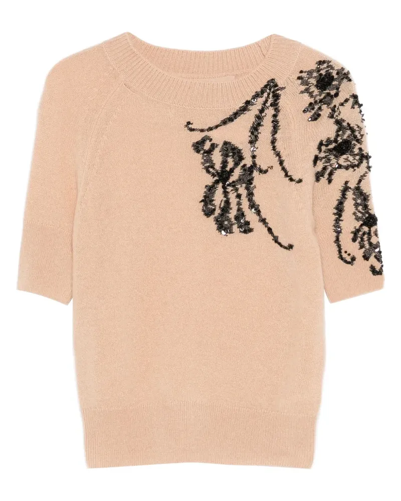 Ermanno Scervino T-Shirt mit Blumenverzierung - Braun Braun