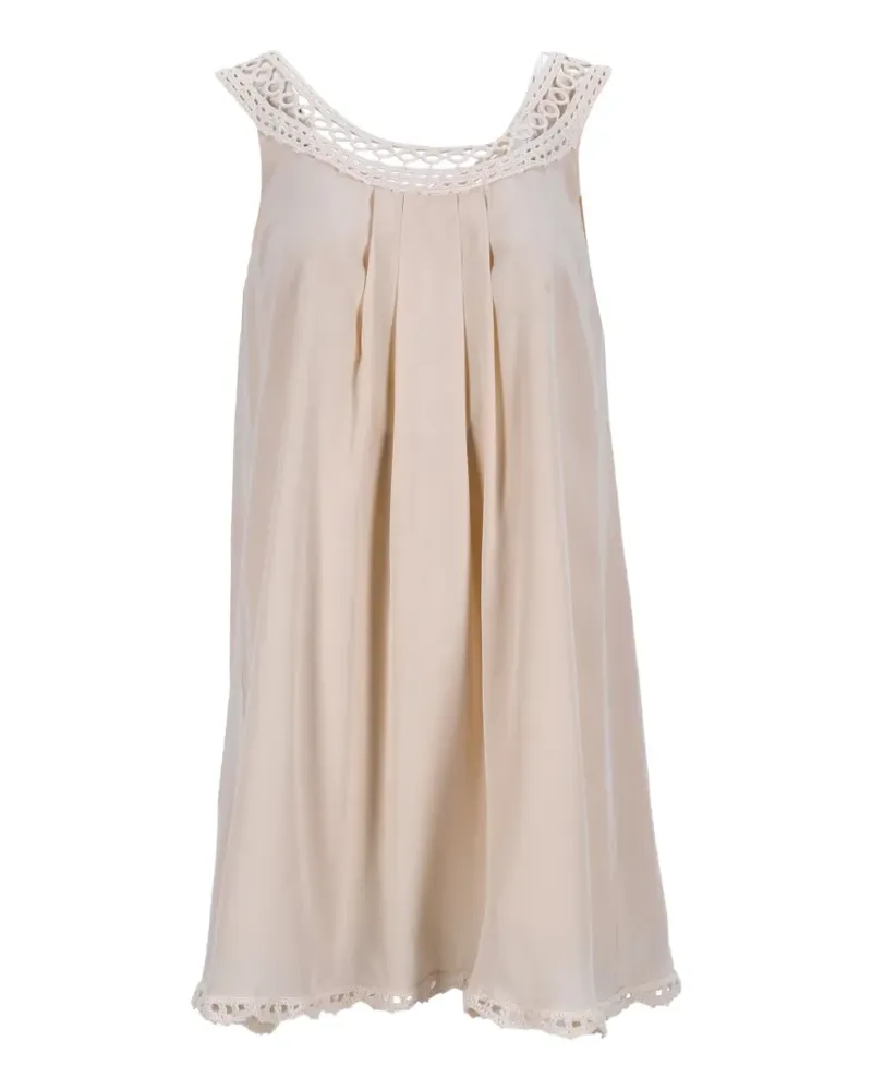 Temperley London Swiss Dot Kleid mit Spitzenriemen - Nude Nude