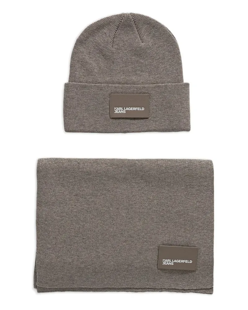 Karl Lagerfeld Gestrickter Schal mit Logo-Schild - Braun Braun