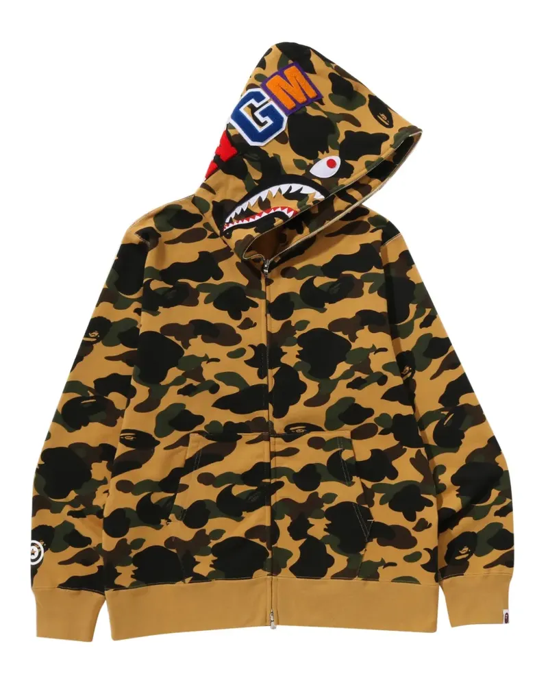 BAPE Shark camouflage-print zip-up hoodie - Gelb Gelb