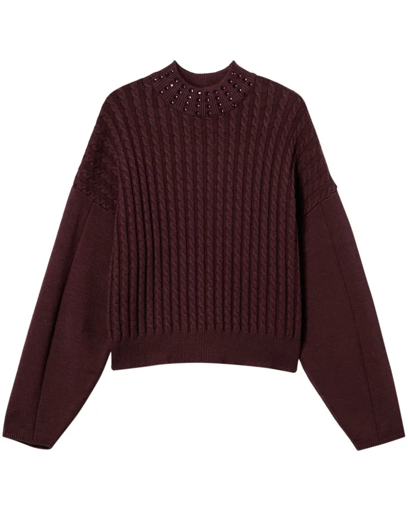 Twin-Set Strassverzierter Pullover mit Zopfmuster - Violett Violett