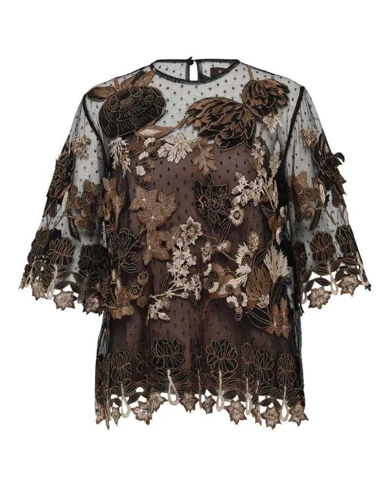 Biyan embroidered 3D-applique tulle top - Schwarz Schwarz