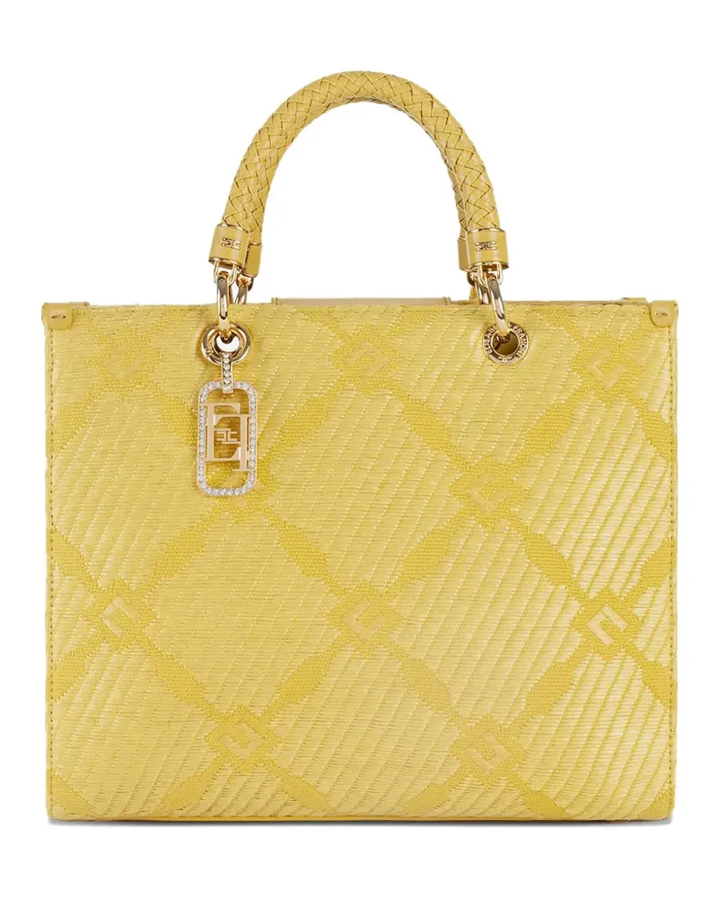 Elisabetta Franchi Kristallverzierte Tote Bag mit geflochtenem Griff - Gelb Gelb