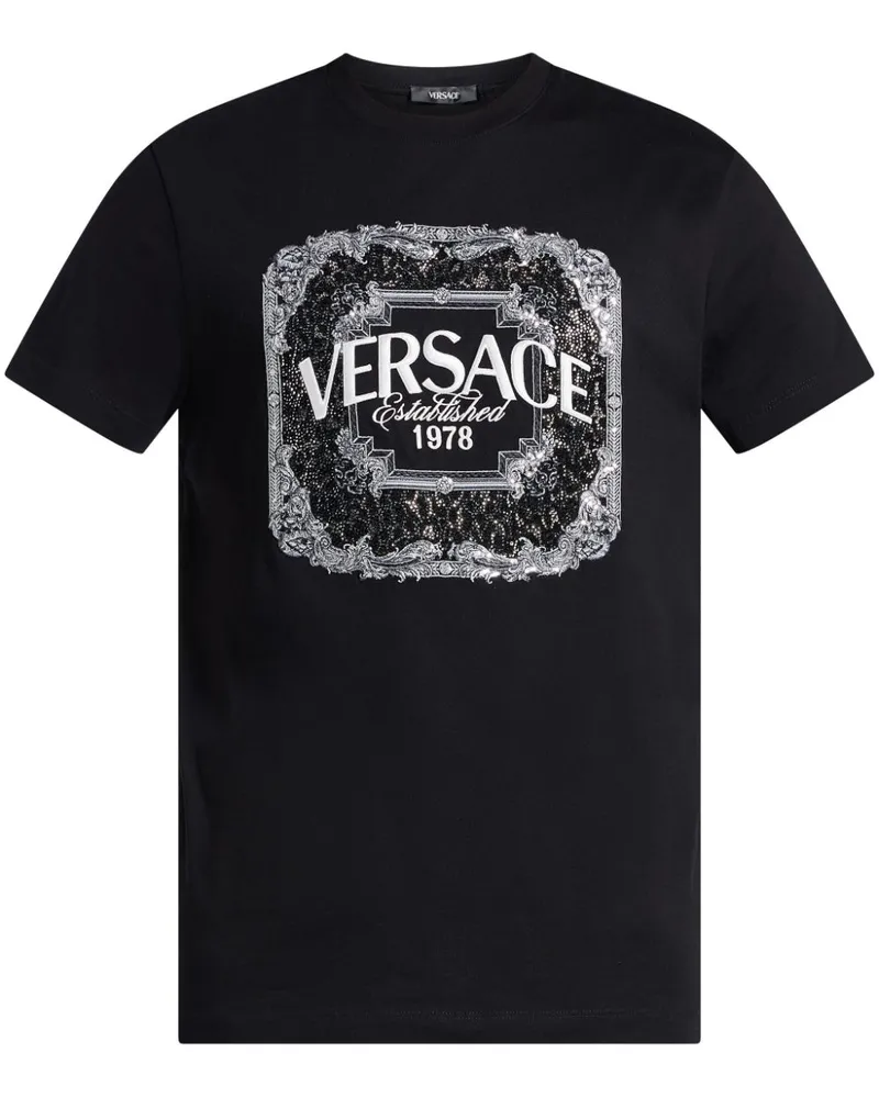 Versace T-Shirt mit Logo-Stickerei - Schwarz Schwarz