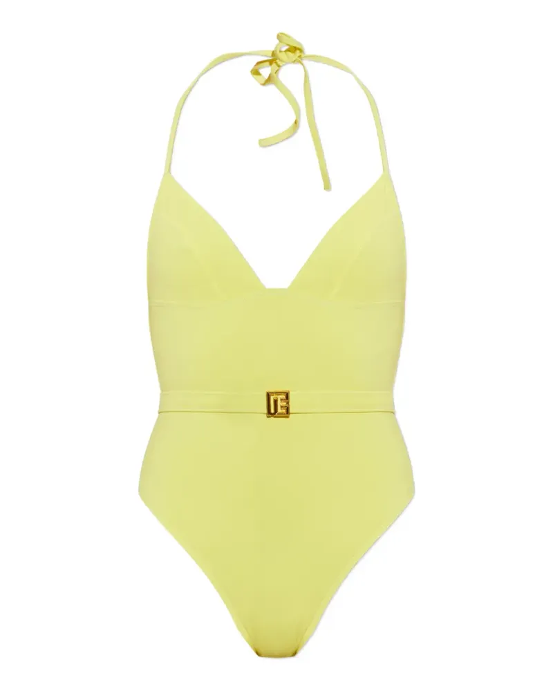 Balmain belted logo-plaque swimsuit - Gelb Gelb