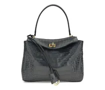 Kleine Rodeo Schultertasche mit Kroko-Effekt - Schwarz