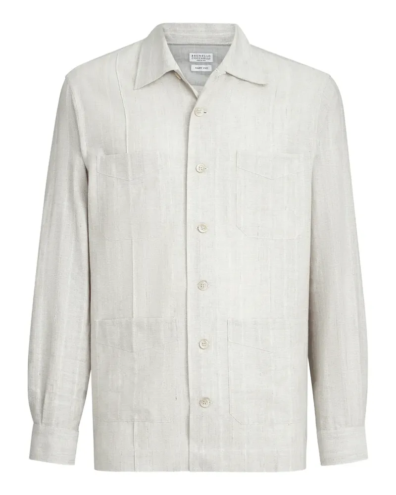 Brunello Cucinelli Jacquard-Hemd mit Brusttasche - Nude Nude
