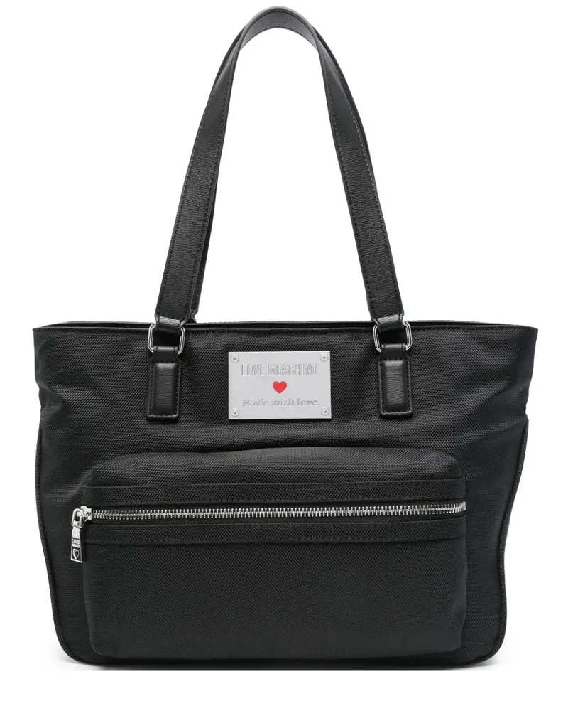 Moschino Shopper mit Logo-Schild - Schwarz Schwarz