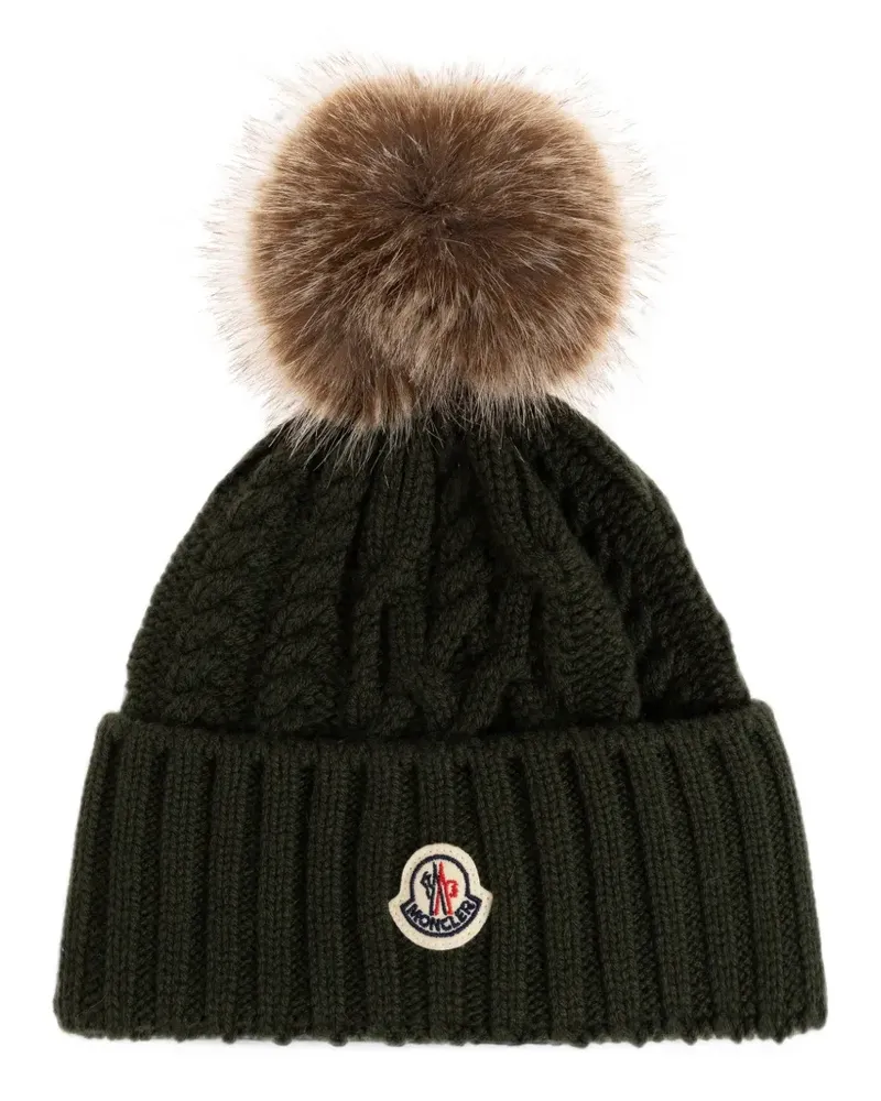 Moncler logo-patch ribbed-knit beanie hat - Grün Grün