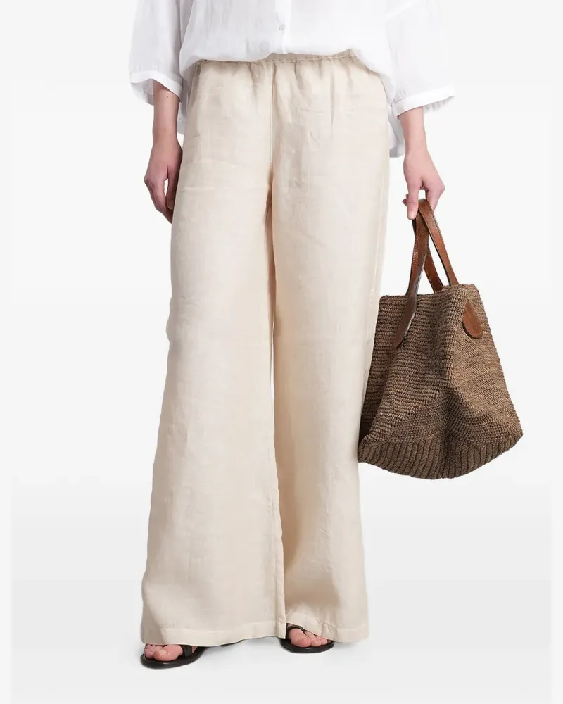 120% Lino elasticated-waist side-slit palazzo pants - Nude Nude