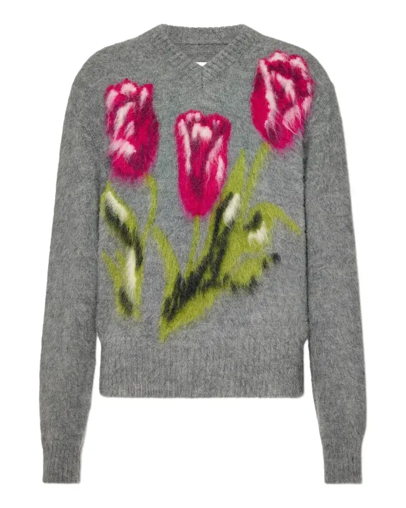 Maison Margiela floral-intarsia V-neck sweater - Grau Grau