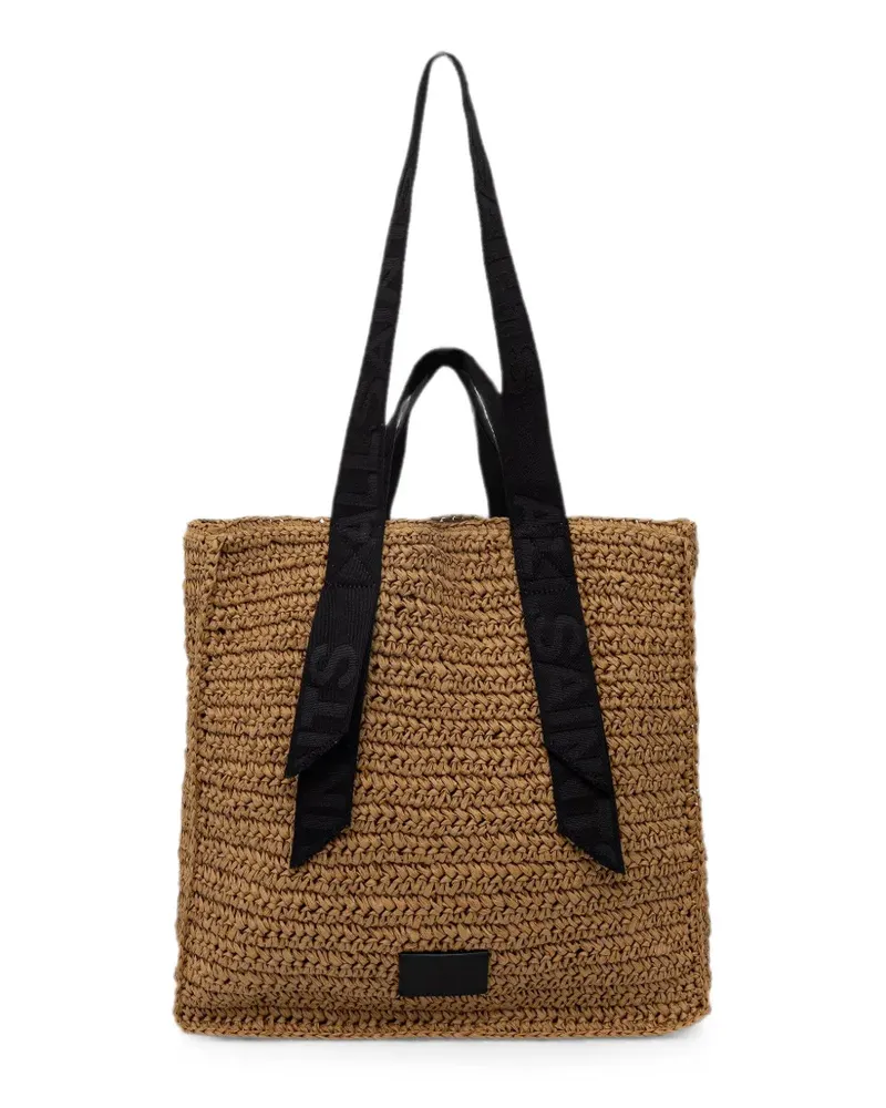 AllSaints Gewebter Stroh-Tote Bag mit Logo-Riemen - Nude Nude