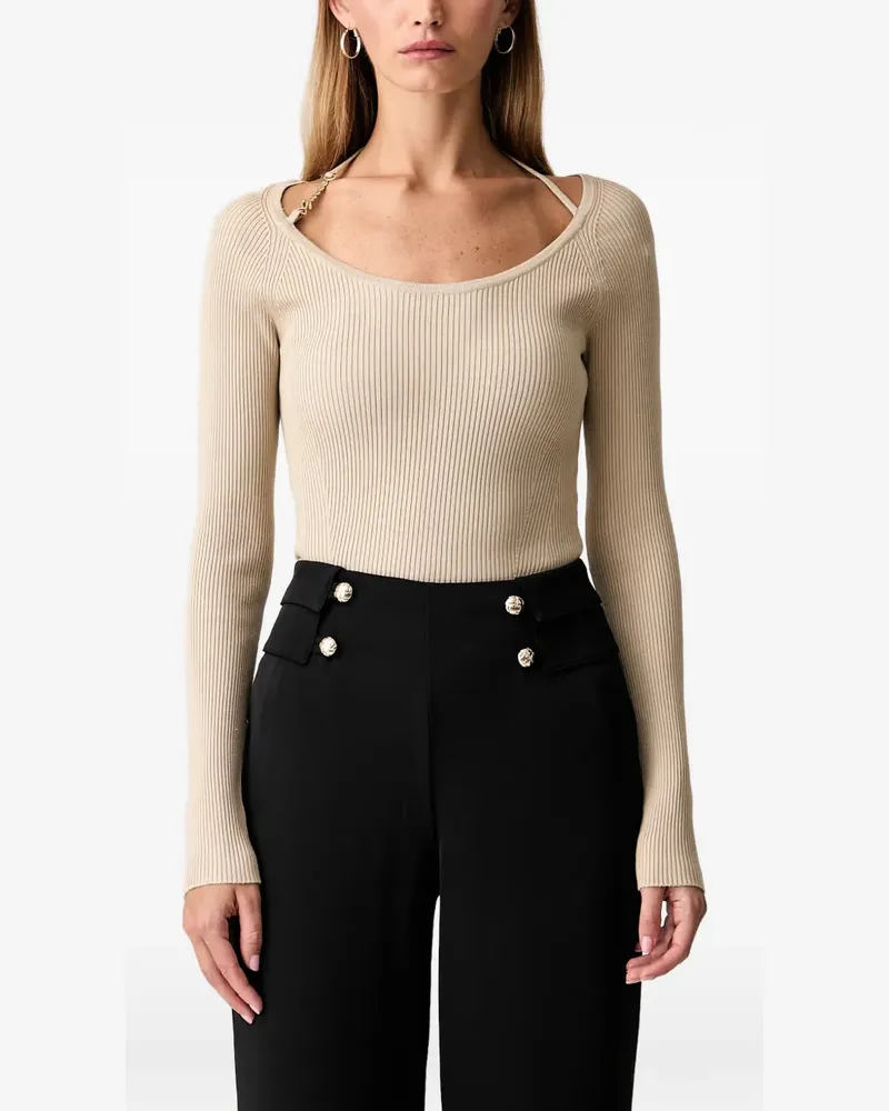 Guess Gerippter Pullover mit Logo-Schild - Nude Nude