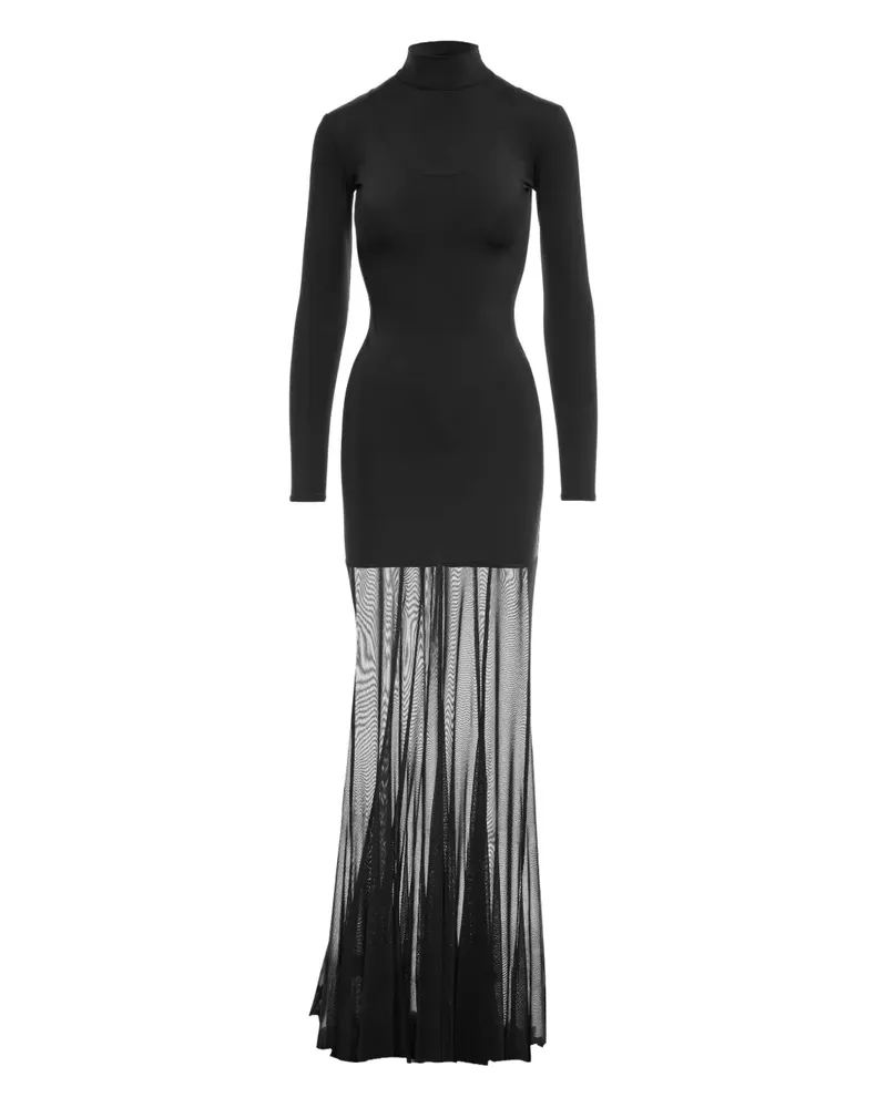 V:PM ATELIER Cami Maxikleid mit Stehkragen aus Mesh - Schwarz Schwarz