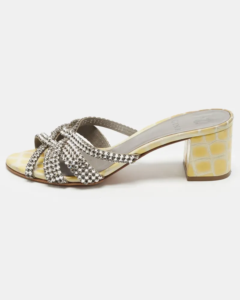 Gina crystal-embellished croc-embossed sandals - Gelb Gelb