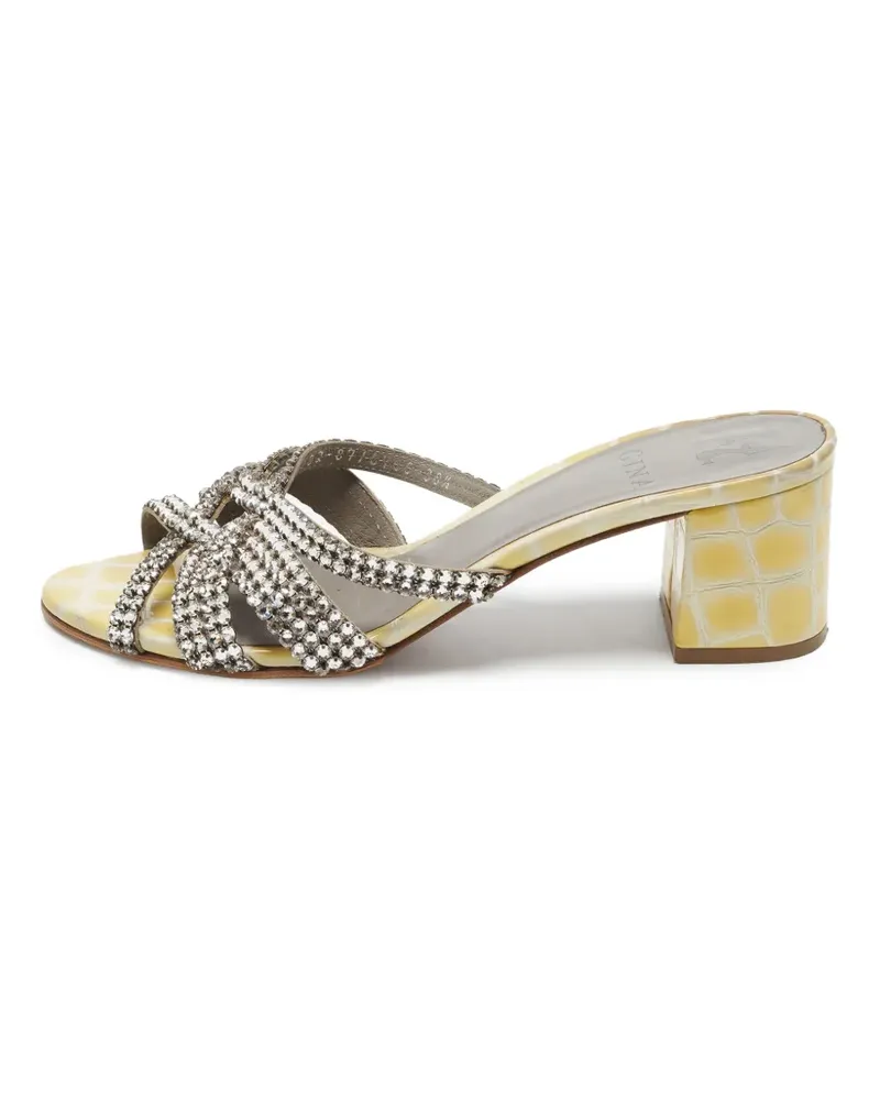 Gina Sandalen mit Kroko-Effekt und Kristallen - Gelb Gelb