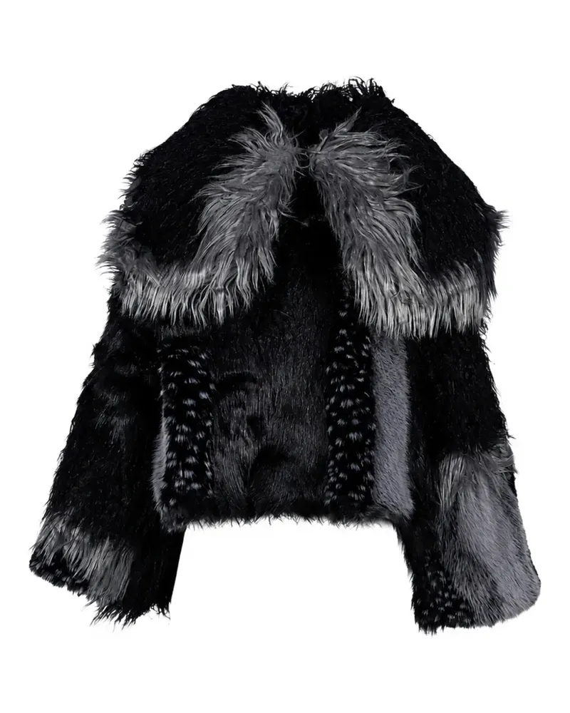 Jaded London Oksana asymmetrische Patchwork-Jacke aus Faux Fur - Schwarz Schwarz